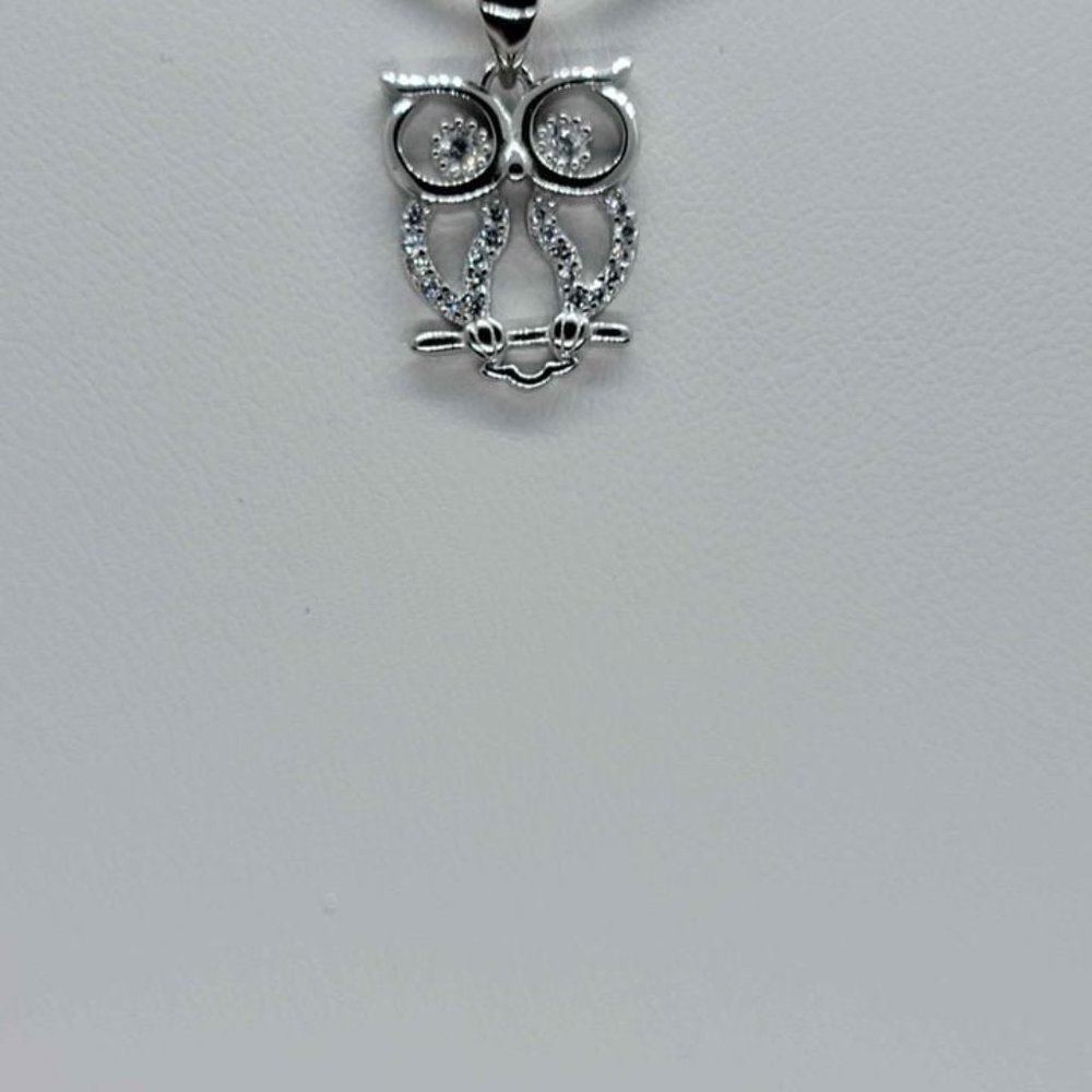 Sterling Silver 925 OWL with cz stones earrings and necklace set - Picture 2 of 4